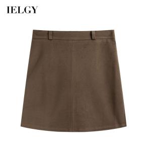 IELGY womens high waist woolen black A-line mini skirt
