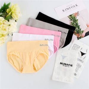 OK Bra MUNAFIE Women Solid Color Seamless Panties Elastic Soft Briefs Comfortable Breathable Mid-Waist Underwear