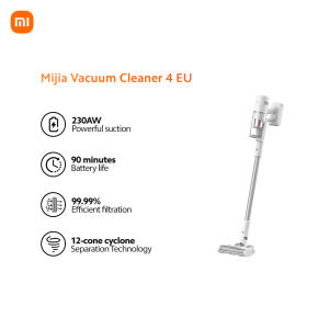 Xiaomi Mijia Vacuum Cleaner 4 EU 230AW Powerful Suction | 90-Minute Battery | 12-Cone Cyclone Filtration | 99.99% Dust Removal | Compact Dust Bin | Lightweight Cordless Vacuum