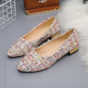 Free Shipping WomenS Autumn Plaid Pointed-Toe Suede Shallow-Toe Slip-On Shoes Sizes 41-42
