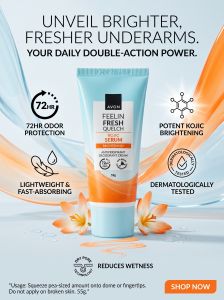AVON Feelin Fresh Quelch Kojic Serum Brightening Antiperspirant Deodorant Cream 55g 72Hr Odor Protection