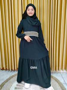 Gamis Anak Perempuan Set Kerudung Warna Hitam Tanggung Syari Anak Tanggung