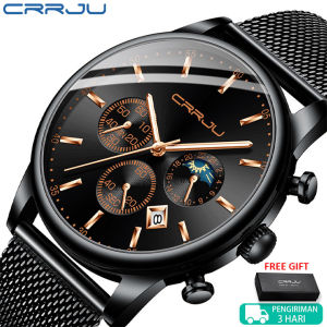CRRJU Jam Tangan Pria Anti Air Quartz Otomatis Bertanggal Stainless Steel Mode Merek Top Jam Tangan (2266)