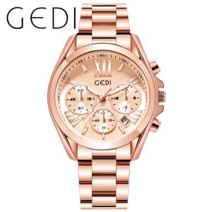 นาฬิกาผู้หญิงGEDI แท้ นาฬิกาข้อมือผญ หน้าปัดสไตล์ MK  จัดส่งฟรี 🔥มีรับประกันจากผู้ขาย🔥 ทนทาน กันกระแทก กันน้ำ1atm นาฬิกาแบรนด์ รุ่นใหม่ล่าสุด นาฬิกาข้อมือผู้หญิงวัยรุ่นหญิง พร้อมกล่องแบรนด์ สินค้าใหม่ คุณภาพดี ราคาพิเศษ สายสแตนเลสสีโรสโกลด์ สุดฮิต ขายดี