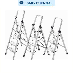 【DAILY ESSENTIAL】 Heavy-Duty Aluminum Folding Ladder | Anti-Slip Pedal Step Ladder | Home & Industrial Use