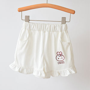 JJT Cute Girls Summer Shorts with Ruffle Hem and Bunny Print Elastic Waist Comfortable Cotton Pants for Kids