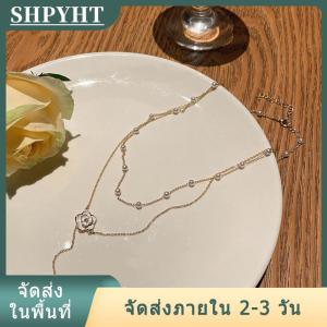 [COD] SHPYHT Ship within 24 hours สร้อยคอไข่มุกพู่สองชั้นสำหรับผู้หญิงดีไซน์เฉพาะกลุ่มสร้อยคอรูปกระดูกไหปลาร้าคาเมลเลียหรูหราระดับไฮเอนด์
