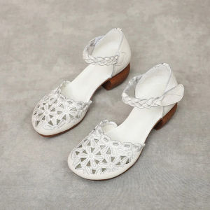 GKTINOO 2026 Summer Womens Genuine Leather Shoes Woman Retro Hollow Out Sandals Female Hook & Loop Heels Ladies Platform Sandal