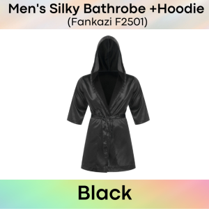 Mens Bathrobe : Silky Night Robe with Hoodie (Fankazi F2501)