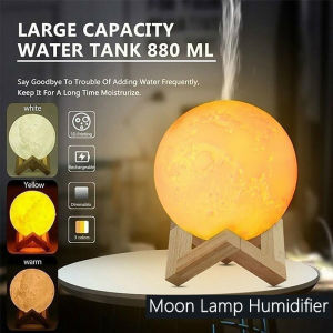 3D Moon Lamp 880ml Air Humidifier 3 Color Variations LED Night Light USB Air Diffuser Aroma Essential Mist Purifier 13cm Full Moon Touch Sensor Reachargeable Ultrasonic Humidificador