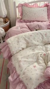 3/4Pcs Korean Princess Style Ruffles Bedding Set Single Queen King Size Duvet Cover Set Bed Sheet Pillowcases