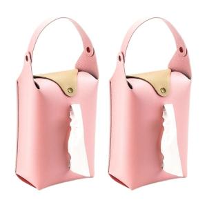 2pcs PU Leather Tissue Holder for Living Room Hanging Car Tissues Dispenser Paper Towel Refill Box for Home Office Use