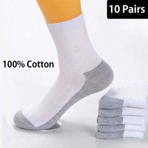 10 Pairs 100% Cotton Socks Men Autumn Winter Thicken Socks Mid Length Deodorant Sweat Absorbing Casual Sport Socks Fast Shipping