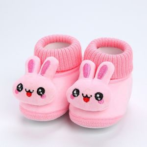DENOSWIM 0-1Year Plush Baby Walking Shoes Non-slip Autumn Winter Long Tube Foor Socks Cartoon Rabbit Soft Bottom Shoes Kids Warm Footwear