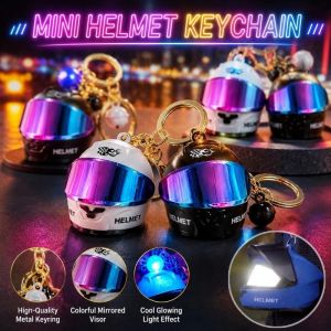 Mini Motorcycle Helmet Keychain with LED Light Luminous Bag Charm Night Safety Warning Light