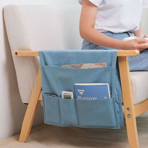 CUNXIN Canvas Sofa Armrest Organizer 3 Colors Anti-slip Chair Sundries Pocket Holder Sturdy with 4 Pockets Books Storage Pouch Bedside