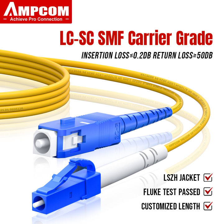 AMPCOM LC to SC UPC Fiber Optical Patch Cable Singlemode Simplex SMF 9 ...