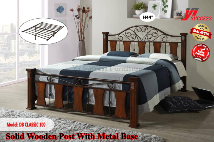 Yi Success Classic Metal Queen Bed Frame / Wooden Post Metal Bed Frame ...