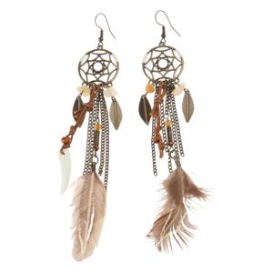 Round Retro Women Dream Catcher Handmade Long Tassel Feather Earrings Female Leaves Pendant Earrings Boho