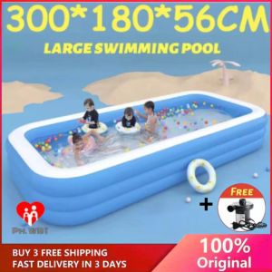 Inflatable Swimming Pool Safe PVC Material Outdoor Swimming Pool Family Swimming Pool + Free Air Pump. 3 Sizes,S / M / L.