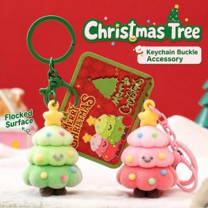 DIVATEN Flocked Christmas Tree Keychain Portable Santa Tin Box Xmas Guest Gift  Mini Christmas Pendant Ornament Backpack Decoration