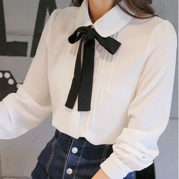 Women Girls White Chiffon Shirts Vintage Long-sleeve Bow Knot Blouses Peter  Pan Collar Preppy Shirt Office Lady Blusas Tops Lazada PH