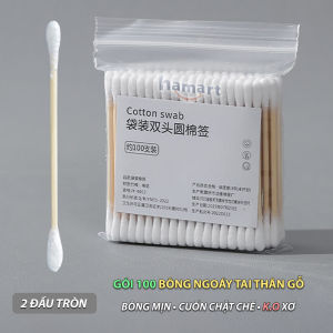 Gói 100 Tăm Bông Ngoáy Tai Thân Gỗ 2 Đầu Tròn Vệ Sinh Tai Tiện Dụng