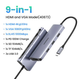 UGREEN USB C HUB 10-in-1 Type C to HDMI 4K USB3.0 VGA PD100W SD&TF 3.5mm USB Splitter for Laptop iPad Docking Station