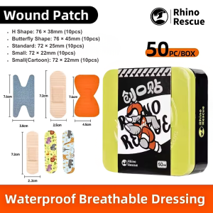 HL011 RHINO RESCUE Adhesive Bandages Tin Box Set Breathable Waterproof Plasters for Kids & Adults