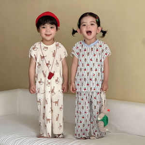 MILANCEL Bộ quần áo trẻ em mùa hè 1-10T Chàng trai Phim hoạt hình Gấu áo phông + quần đùi Cô gái hoa ngọt ngào Bộ đồ giải trí Bộ đồ trẻ em lỏng lẻo Trang phục 2026