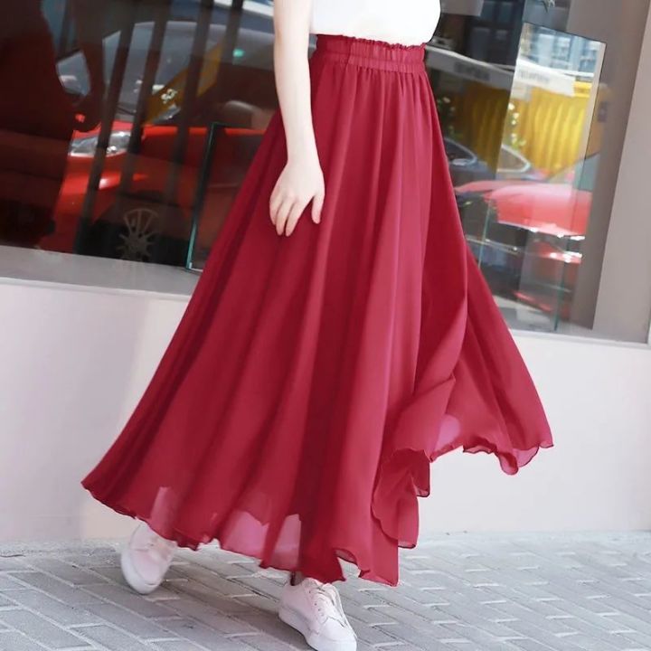 tm　yilon CHIFFON FAIRY SKIRT Skirt New 2022 Red Chiffon Skirt Mid-length A-line Large