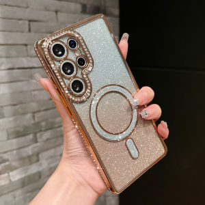 Glitter Rhinestone Bling Magnet For Magsafe Case For Samsung S26 S25 S24 Plus Ultra A56 A36 A26 A16 Glass Lens Protection Cover