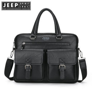 JEEP SPIRIT 1941 ESTD Mens Solid Color Bag Waterproof Business Bag Artificial Leather Briefcase Large Capacity Handbag Shoulder Bag Large Leisure Business Office 14 inch Laptop Briefcase Shoulder Bag Handbag