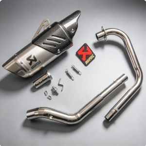 Rusi Sigma 250 Stainless Elbow + Resonator on Akrapovic K10 with Silencer