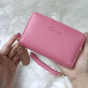 Elegant Genuine Leather Zip Around Wallet for Women in Rose Pink