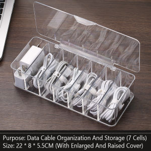 QQ 7 Grids Data Cable Storage Box Transparent Data Cable Large Capacity Storage Box Earphone Cable Storage Multifunctional Storage 数据线收纳 收纳盒