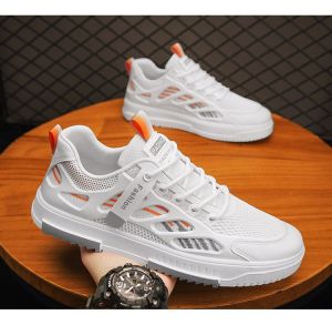 Mens spring breathable mesh shoes trendy versatile casual sneakers lace-up student sports soft-soled white trendy shoes