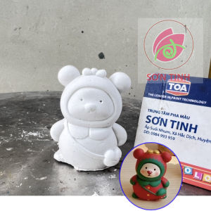 Tượng tô màu GẤU DÂU ÔM THỎ  tô tượng thạch cao (Không kèm màu) tượng trắng decor