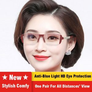 2-in-1 Anti-Blue Light Magnetic Therapy Reading Glasses Anti-fatigue Progressive Bifocal Glasses Look Far and Near Frameless Presbyopia Eyeglasses with grade