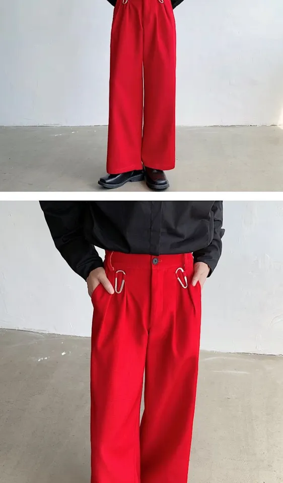 Red Suit Pants Men Fashion Social Mens Dress Pants Korean Loose Straight Wide  Leg Pants Mens Oversized Formal Trousers M-XL - AliExpress