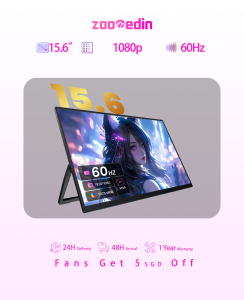 【Local Warehouse】ZOOMEDIN 15.6 Inch 1080P 100Hz FHD Ultra-Slim Portable Monitor for Laptop100% SRGB External monitorDual Speakers Extender Display. with Smart Cover for LaptopPC Phone Xbox PS4/5 Switch【Delivered Whinin 72 Hours】