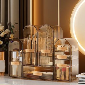 CENPAI ประเภทลิ้นชักลิ้นชัก กล่องเก็บเครื่องสำอางอะคริลิค จุได้มาก โปร่งใสโปร่งใส ชั้นจัดเก็บผลิตภัณฑ์บำรุงผิว หรูหราเบาๆ กันฝุ่นกันฝุ่น กล่องใส่ลิปสติก สำหรับบ้าน