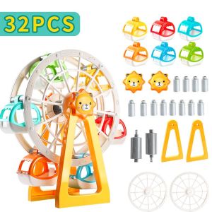 32Pcs DUPLO Big Size Happy Park City Ferris Wheel Lion Windmill Model Building Blocks Leigoing Duplo Compatible Figure Bricks Children Toys Baby Gift