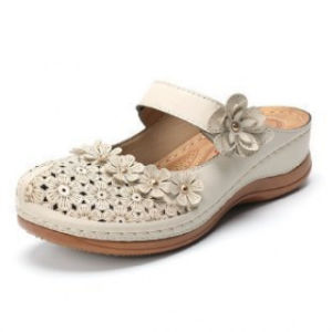 [Free Shipping] Plus-Size Summer Clogs For Women Retro And Comfortable Wedge Sandals Round-Toe Soft Casual Floral Design Versatile Chunky Heels