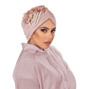 RERAT Elegant Head Wraps Breathable Flower Design Hairloss Hat Cover Chemo Cap Pearls Beading Headscarf Women