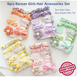 9pcs/set Korean Girls Hair Accessories Set Hair Clips Pins Elastic Hair Tie Scrunchies Birthday Gift For Baby Girls Kids