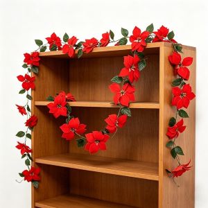 OEUVR Red Christmas Garland Decoration Soft Large Realistic Artificial Flowers Fashion Lightweight Poinsettia Vine Room