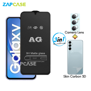 Samsung A34 5G PAKET 3in1 Tempered Glass Anti Glare Free Camera Lens dan Skin Carbon