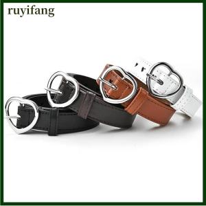 ruyifang เข็มขัดหนังเทียมสำหรับเด็กเข็มขัดคาดเอวมีหัวเข็มขัดหัวใจสีพีชน่ารักสำหรับเด็กผู้หญิง