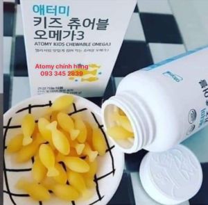 Viên dầu cá cho trẻ em chứa hàm lượng cao DHA và EPA phát triển trí não thông minh sáng mắt và hoàn thiện hệ tim mạch dạng viên nhai chua ngọt không mùi tanh (700mg x 120 viên) - Atomy Kids Chewable Omega 3 - 애터미 키즈 츄어블 오메가3